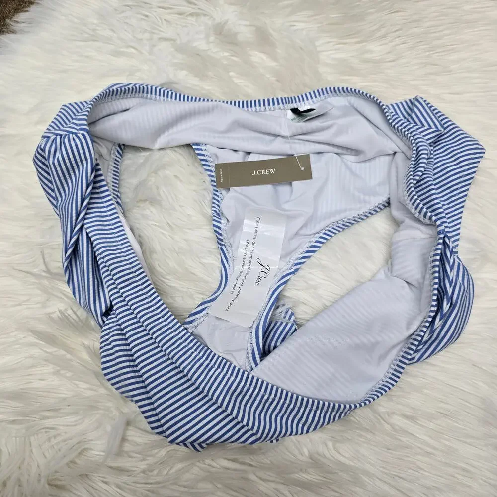 NWT J. Crew Tie High-Rise Bikini Bottom Seersucker 3X Striped Blue White BF118